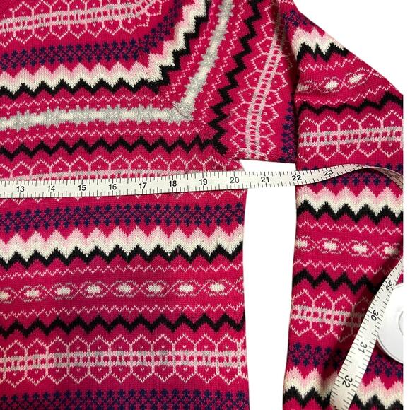 TALBOTS Pink Red Fairisle Fair Isle Nordic Cardigan Long Sleeve Sweater Sz LARGE - Picture 5 of 6